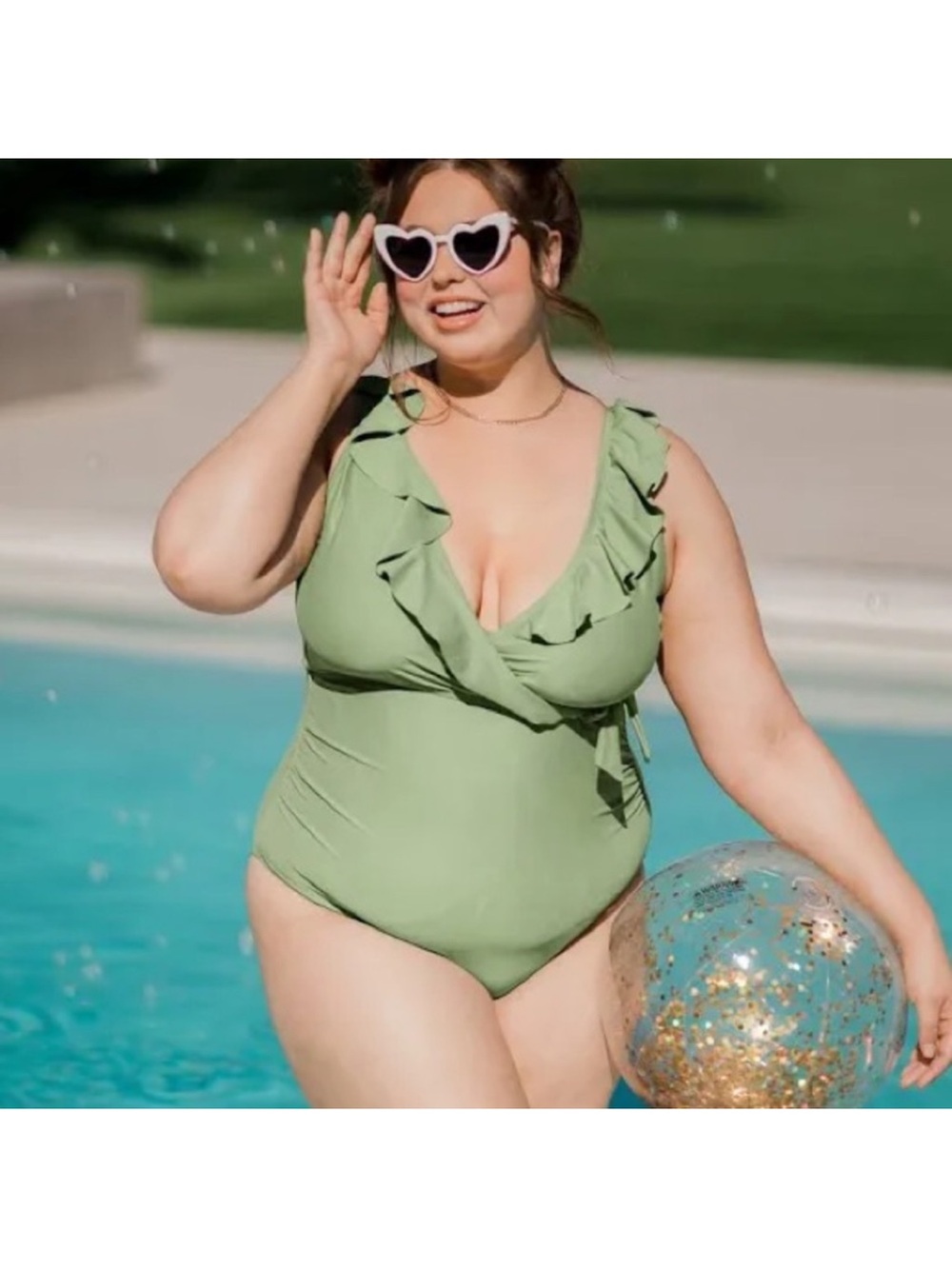 New Kindred Bravely Swimsuit XXL Busty Aloe Green One Piece Nursing Wrap Ruffle